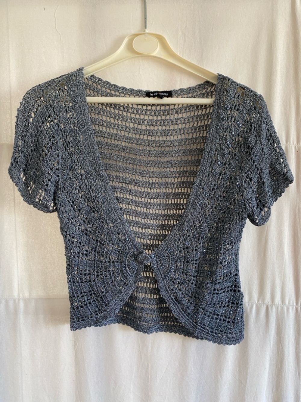 Le Château silver Crochet Short-Sleeve Open Cardigan